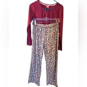 Jenni Long Sleeve Xmas penguin Love PJ Set Small soft bottoms winter gray snow